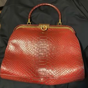 Red leather reptile pattern gold hardware Hobo International